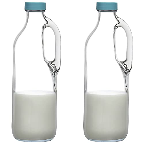 Clear Glass Milk Bottles with Handle and Lids