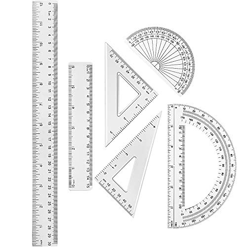 Clear Math Set with Protractor, Triangle Rulers & More