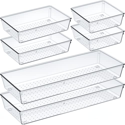 Stori SimpleSort 6-Piece Stackable Clear Drawer Organizer Set | 3 x 3 x 2 Square Trays | Small Makeup Vanity Storage Bins and Office Desk Drawer