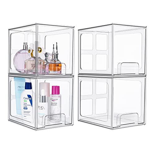 Stori Audrey Stackable Bin Clear Plastic Organizer Drawers, 2 Piece Set, Organize Cosmetics And Beauty Supplies On A Vanity