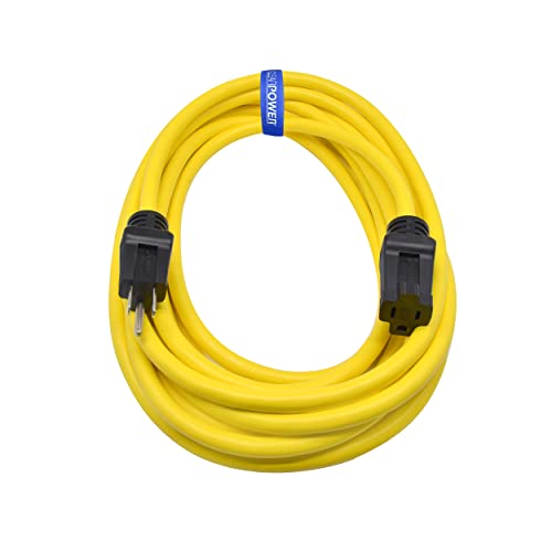 Clear Power 25ft Outdoor Extension Cord, Heavy Duty, Weather Resistant, Yellow