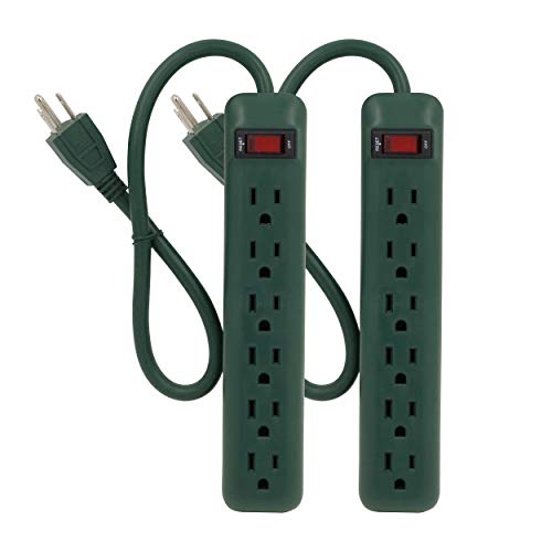 Clear Power Outlet Power Strip with 1.5 ft Power Cord, Green, 2-Pack