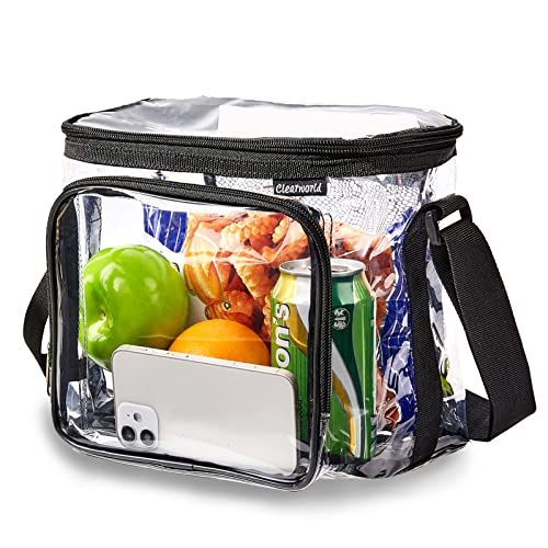 Clearworld Clear Lunch Bag with Adjustable Strap and Front Zipper Pocket