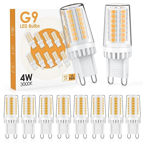Cnkeeo G9 LED Bulb Warm White 3000K, 4W G9 LED Light Bulbs 40W Halogen Equivalent, 450 Lumen, 360° Beam Angle, Non-Dimmable, No Flicker, Bi-pin G9 Base Bulbs for Chandeliers Home Lighting(10 Pack)