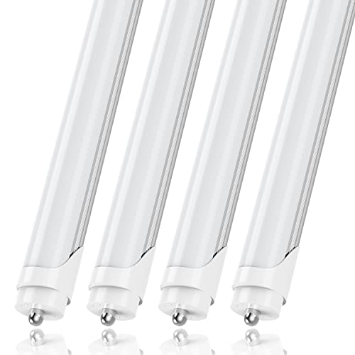 CNSUNWAY LIGHTING 8FT LED Bulbs, 45W 5400LM Super Bright, 5000K Daylight Glow, FA8 Single Pin Light Tube, Frosted Cover, Ballast Bypass, T8 T10 T12 Fluorescent Light Bulbs Replacement (4 Pack)