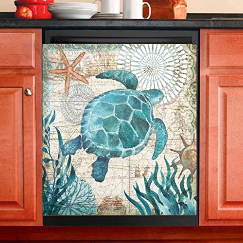 Coastal See Turtle Dishwasher Magnet Cover