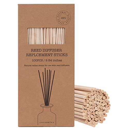 Cocorrína Reed Diffuser Sticks 100 PCS, 9.84 Inch Diffuser Sticks, Essential Oil Aroma Diffuser Replacements Sticks for Home, Bathroom, Office (Natrual)