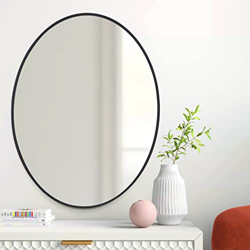 COFENY Oval Mirror, 20"x28" Black Bathroom Mirror with Metal Frame, Wall Mount Mirrors Decor Modern Hanging Mirror for Bedroom Living Room、Entryway