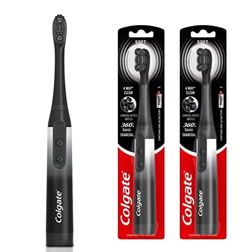 Colgate 360 Charcoal Sonic Powered Battery Toothbrush, 2 Pack