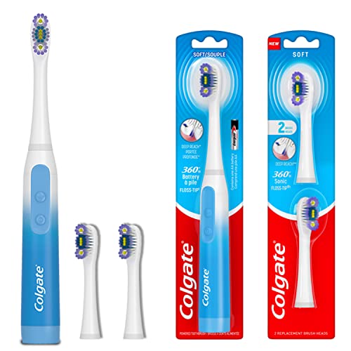 Colgate 360 Floss Tip Sonic Toothbrush, 2 Pack with Refill Heads