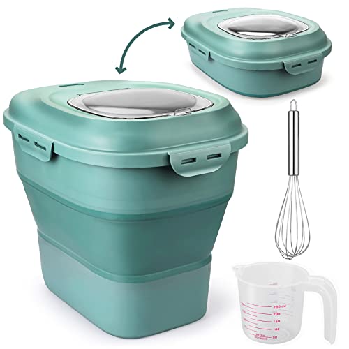 Collapsible Dry Food Storage Bins Dispenser with Flip Lid and Rolling Wheel