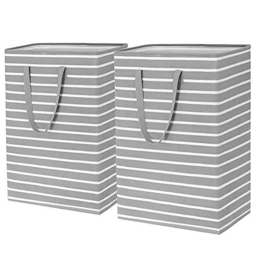 Collapsible Laundry Hamper Set of 2 - 75L Capacity Grey Baskets
