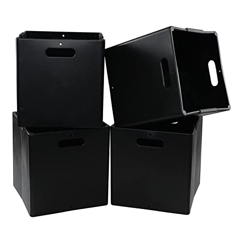 Collapsible Plastic Storage Cubes Organizer with Handles - Set of 4