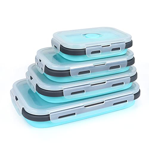 Vremi Silicone Food Storage Containers with BPA Free Airtight Plastic Lids - Set of 4 Small and Large Collapsible Meal Prep Container