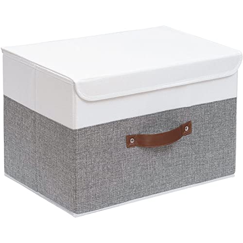Collapsible Storage Boxes with Lids and Leather Handle