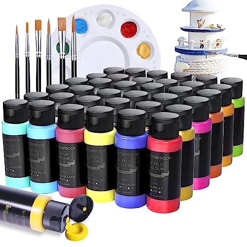 Vibrant 36-Color Acrylic Paint Set with Brushes and Palette - Non-Toxic Art Supplies Kit for Kids, Beginners, Adults & Artists