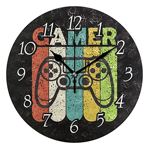 Retro Gamer Wall Clock - Colorful Joystick Design, 9.5" Diameter