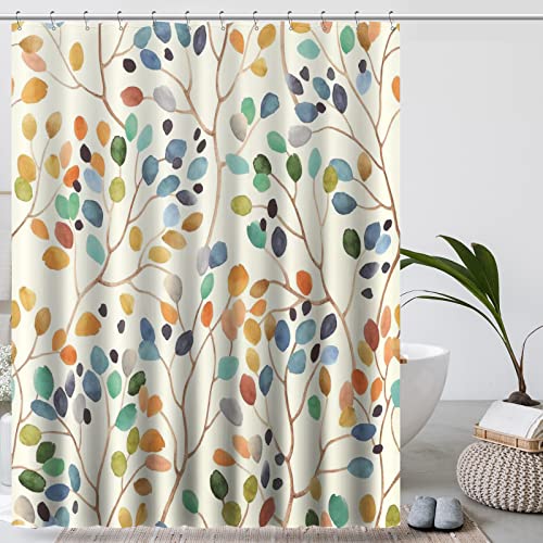 Colorful Leaves Shower Curtain with Curtain Hooks