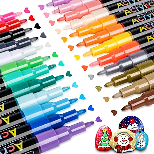 Betem 24 Colors Dual Tip Acrylic Paint Pens Markers Premium Acrylic Paint  Pens for Wood Canvas Stone Rock Painting Glass Ceramic Surfaces DIY Crafts  Making Art Supplies 24 Colors Paint Markers