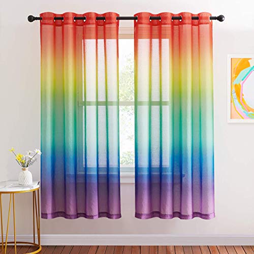 Colorful Rainbow Ombre Sheer Curtains