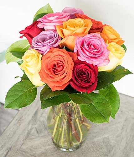 Colorful Rose Bouquet with Free Vase - Perfect for Any Occasion
