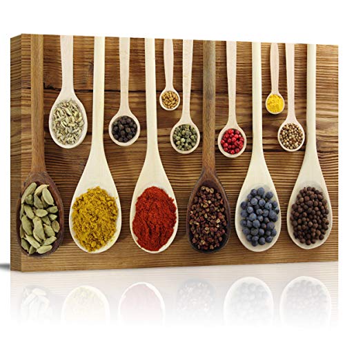 Colorful Spices in Wooden Spoons Kitchen Canvas Wall Art - Modern Wall Decor