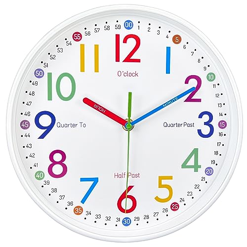 Colorful Teaching Clock for Kids - Silent Analog Wall Clock