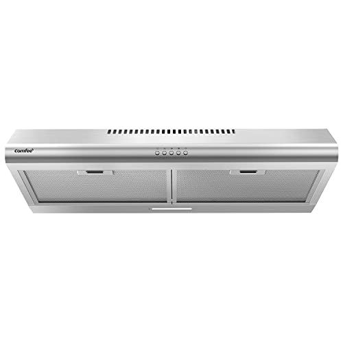 FIREGAS Under Cabinet Range Hood 30 inch with Brushless DC Motor, LED Light, 3 Speed Exhaust Fan, Reusable Aluminum Filters, Push Butto
