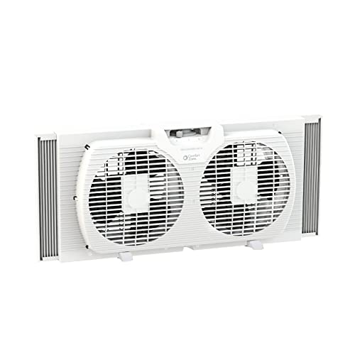 Comfort Zone Twin Window Fan with Reversible Airflow Control, White
