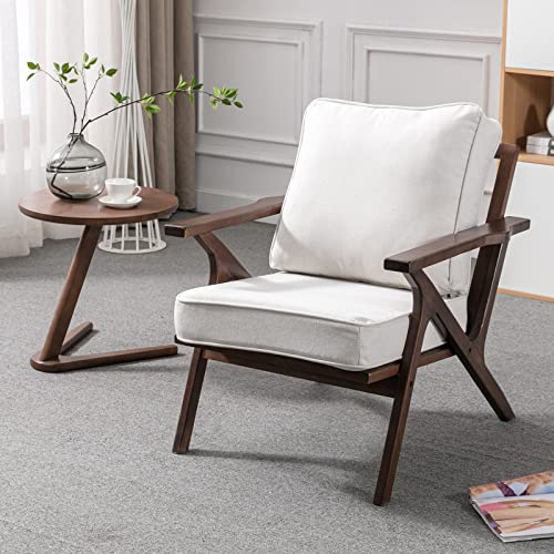 Comfy Fabric Upholstered Armchair with Wood Frame