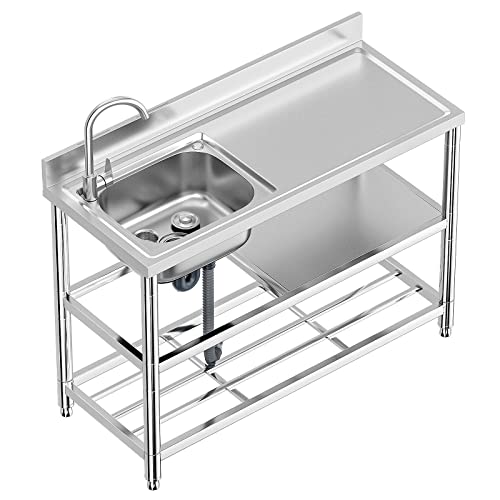 Commercial Kitchen Sink Set with Faucet & Drainboard