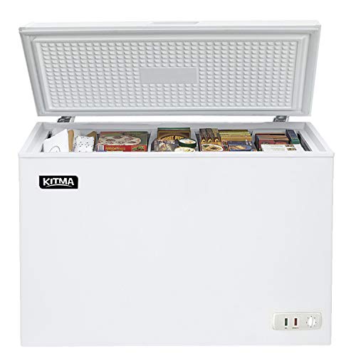 Commercial Top Chest Freezer - Kitma 7 Cu. Ft Deep Ice Cream Freezer with Adjustable Thermostat, Rollers, Solid Door,White