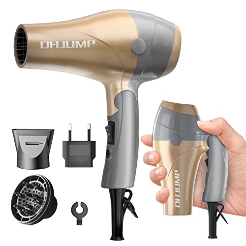 Compact and Powerful Mini Travel Hair Dryer with Diffuser
