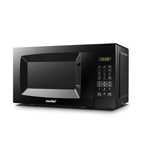 Compact Black Microwave Oven with Easy One-Touch Buttons