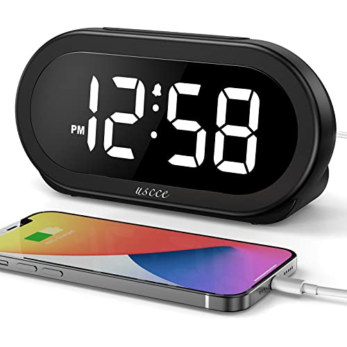 Compact LED Digital Alarm Clock with Adjustable Brightness and USB Charger