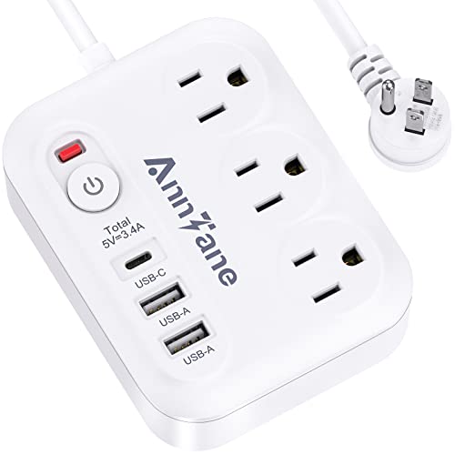 Compact Power Strip Surge Protector with USB-C and USB Ports