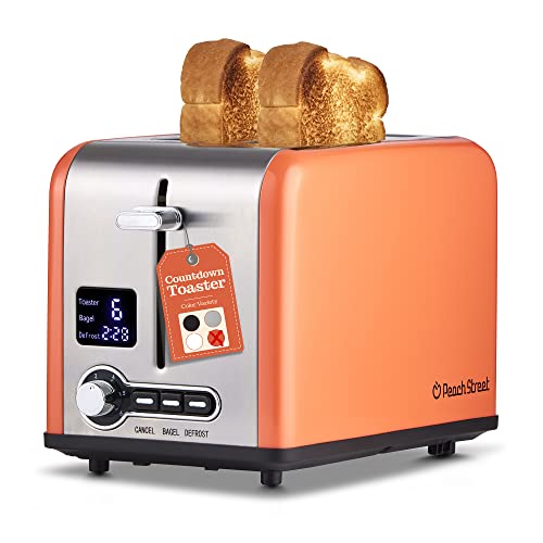 Compact Stainless Steel Toaster with Countdown Display - Peach
