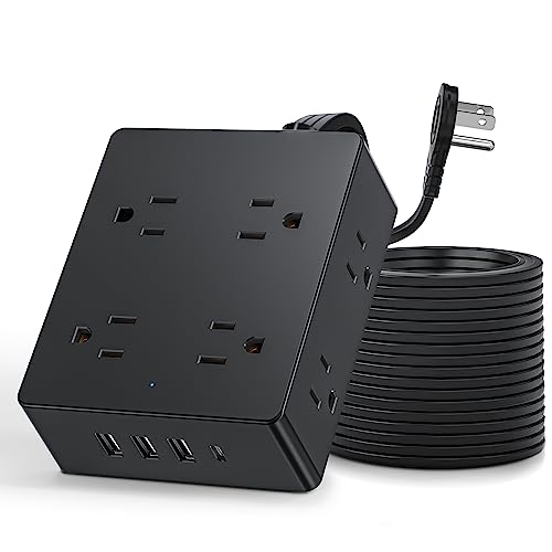 Compact Surge Protector Power Strip with 8 Outlets and 4 USB Ports