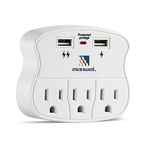Compact Surge Protector with Multiple Outlets and USB Charger Ports