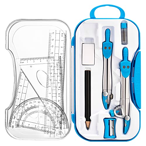 Comprehensive Geometry Set with Metal Compasses and Transparent Rulers