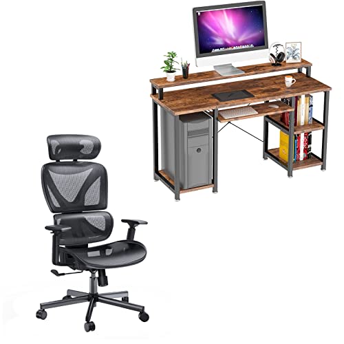 Computer Desk with Monitor Stand and Ergonomic Office Chair