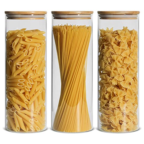 DWËLLZA Kitchen Pasta Storage Containers for Pantry Airtight - 4 PC Spaghetti Container Storage - Ideal for Spaghetti & Noodles, Kitchen Pantry