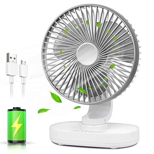 CONBOLA 9" Small Oscillating Desk Fan: Rechargeable USB Powered Personal Fan