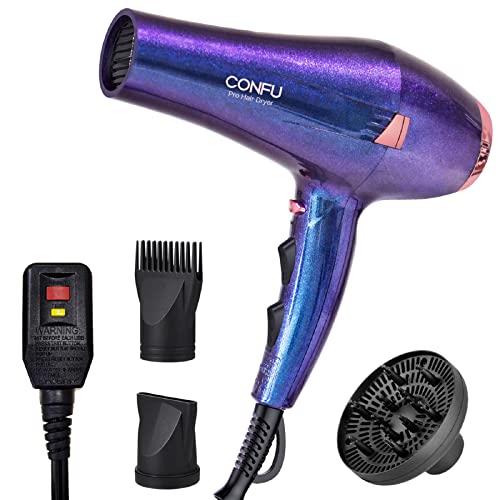 CONFU Compact Ionic Hair Dryer with Diffuser, Purple