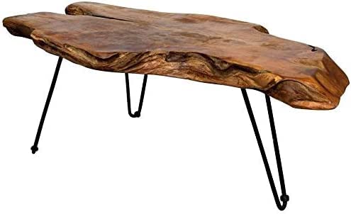 Contemporary Coffee Cocktail Table with Natural Wood Edge
