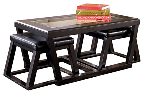 Contemporary Coffee Table with 2 Upholstered Nesting Stools