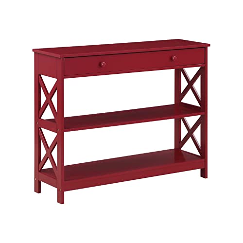 Convenience Concepts Oxford Console Table with Shelves, Cranberry Red