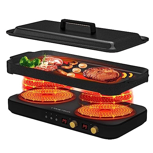 Vayepro Stove Top Flat Griddle,2 Burner Griddle Grill Pan for Glass Stove  Top Grill,Aluminum Pancake Griddle,Non-Stick Top Double Burner Griddle for