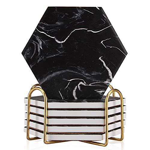Cool Black Marble Coasters with Holder