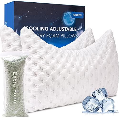KUCEY Cooling Side Sleeper Memory Foam Curved Pillow Set- Adjustable Queen Size